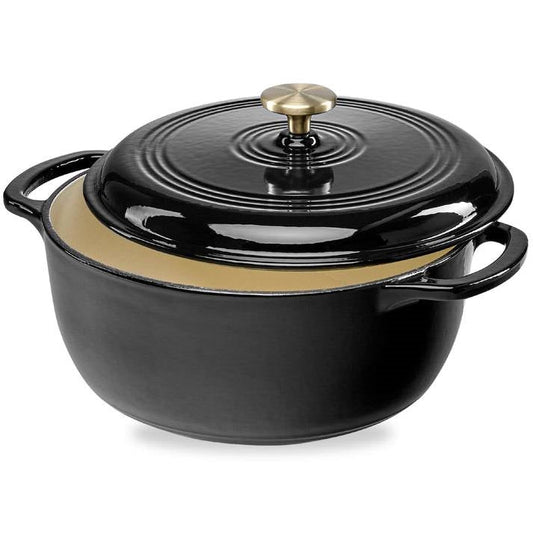 6 Quart Large Black Enamel Cast-Iron Dutch Oven Kitchen Cookware - Modern Home & Kitchen