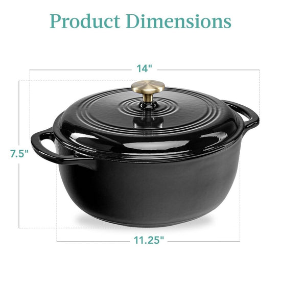 6 Quart Large Black Enamel Cast-Iron Dutch Oven Kitchen Cookware - Modern Home & Kitchen