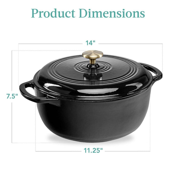 6 Quart Large Black Enamel Cast-Iron Dutch Oven Kitchen Cookware - Modern Home & Kitchen