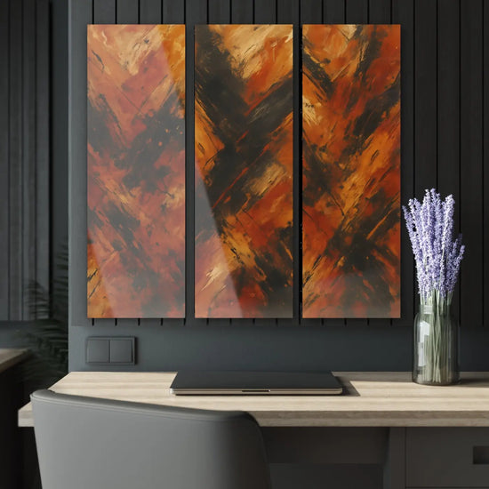 Vibrant abstract acrylic triptych wall art by DipaliZ, featuring bold colors and modern design for contemporary home decor.