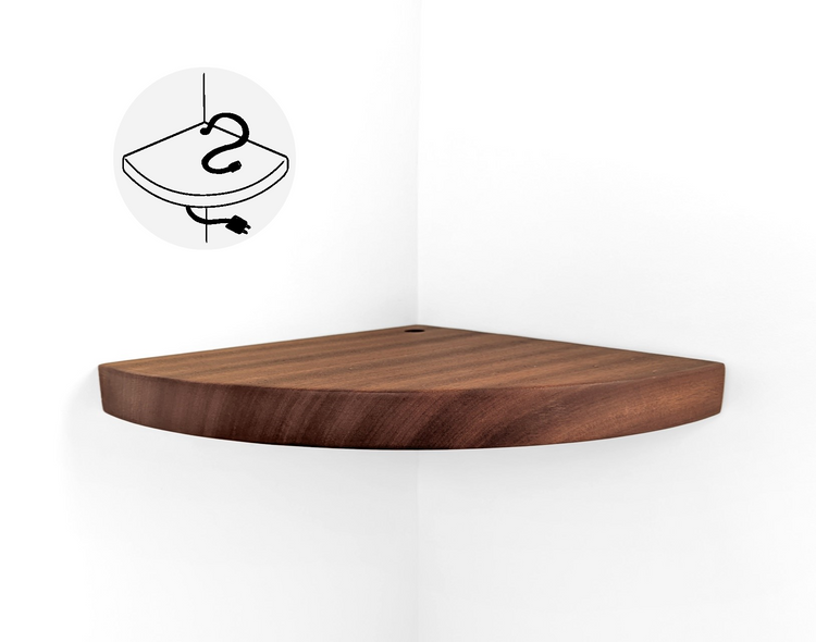 Floating Corner Shelf with Cord Hole in Mahogany