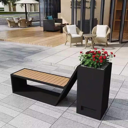 outdoor metal bench with planter box