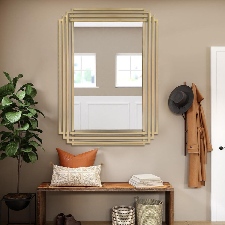 Brushed Gold Wall Mirror 24x36 - Modern Home & Kitchen