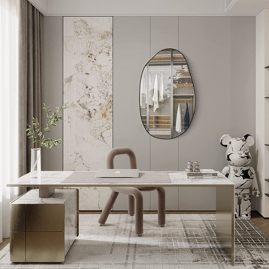 Asymmetrical Wood Framed Wall Mirror for Decoration - Modern Home & Kitchen