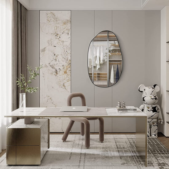 Asymmetrical Wood Framed Wall Mirror for Decoration - Modern Home & Kitchen