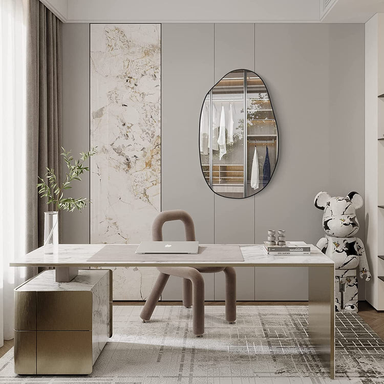 Asymmetrical Wood Framed Wall Mirror for Decoration - Modern Home & Kitchen