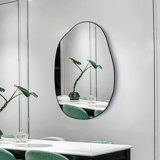 Asymmetrical Wood Framed Wall Mirror for Decoration - Modern Home & Kitchen