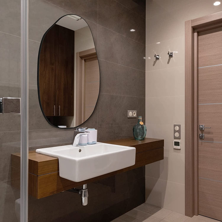 Asymmetrical Wood Framed Wall Mirror for Decoration - Modern Home & Kitchen