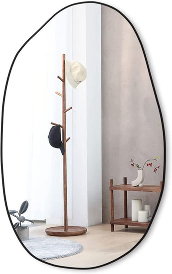 Asymmetrical Wood Framed Wall Mirror for Decoration - Modern Home & Kitchen