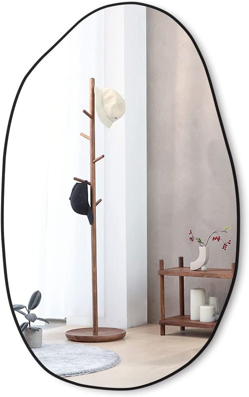 Asymmetrical Wood Framed Wall Mirror for Decoration - Modern Home & Kitchen