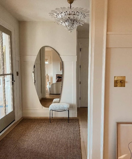 Asymmetrical Wooden Framed Wall Mirror - Modern Dressing Mirror for - Modern Home & Kitchen