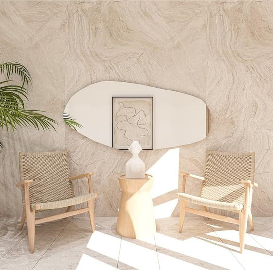 Asymmetrical Wooden Framed Wall Mirror - Modern Dressing Mirror for - Modern Home & Kitchen