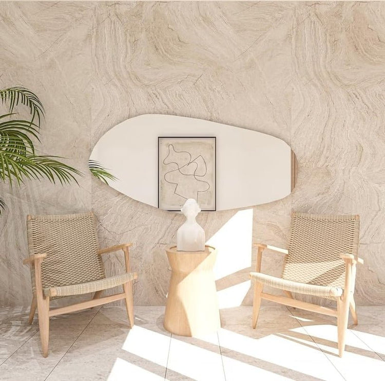 Asymmetrical Wooden Framed Wall Mirror - Modern Dressing Mirror for - Modern Home & Kitchen