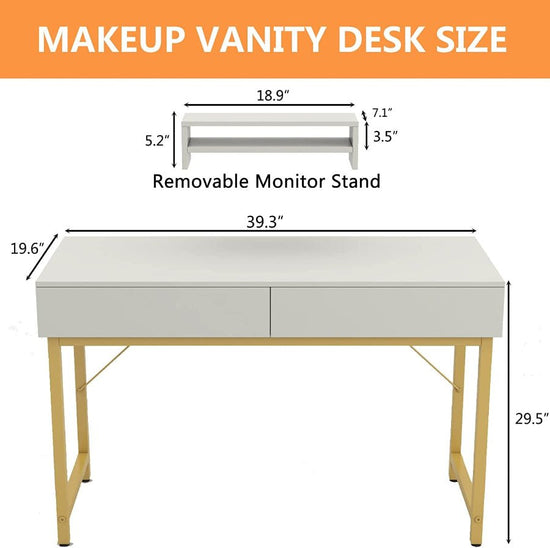White Compact Makeup Table with Drawers - Modern Home & Kitchen