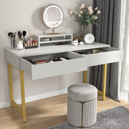 White Compact Makeup Table with Drawers - Modern Home & Kitchen