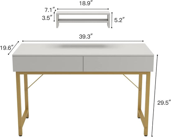 White Compact Makeup Table with Drawers - Modern Home & Kitchen