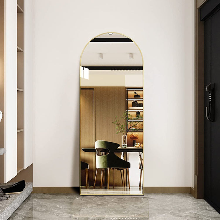 Arched 64" Full-Length Floor Mirror – Slim Aluminum Frame, HD Glass - Modern Home & Kitchen