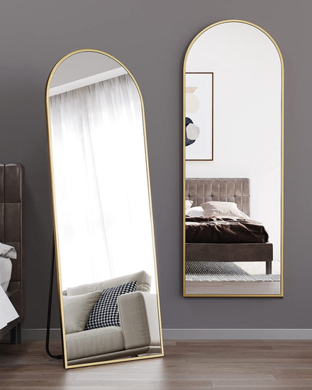 Arched 64" Full-Length Floor Mirror – Slim Aluminum Frame, HD Glass - Modern Home & Kitchen