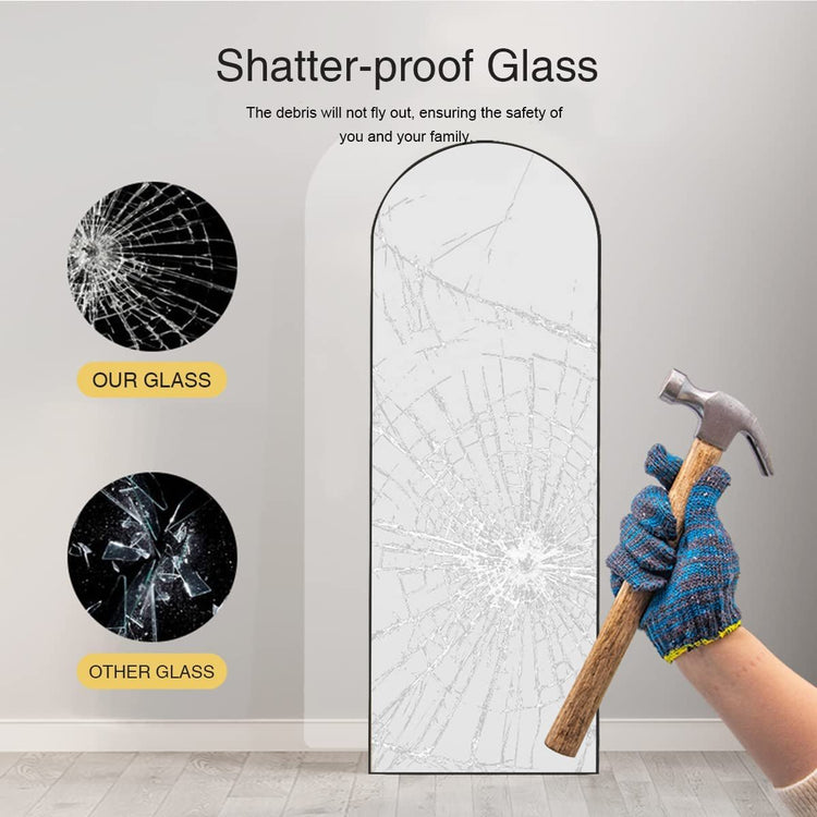 Arched 64" Full-Length Floor Mirror – Slim Aluminum Frame, HD Glass - Modern Home & Kitchen