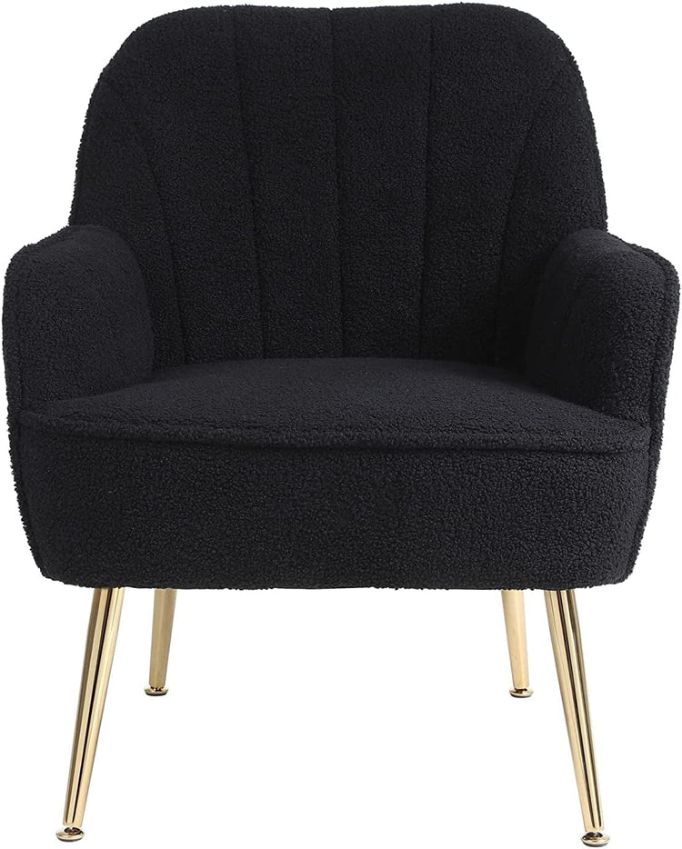 Golden-Legged Black Teddy Chair for Home Office - Modern Home & Kitchen