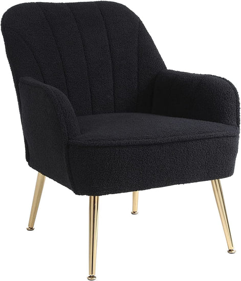 Golden-Legged Black Teddy Chair for Home Office - Modern Home & Kitchen