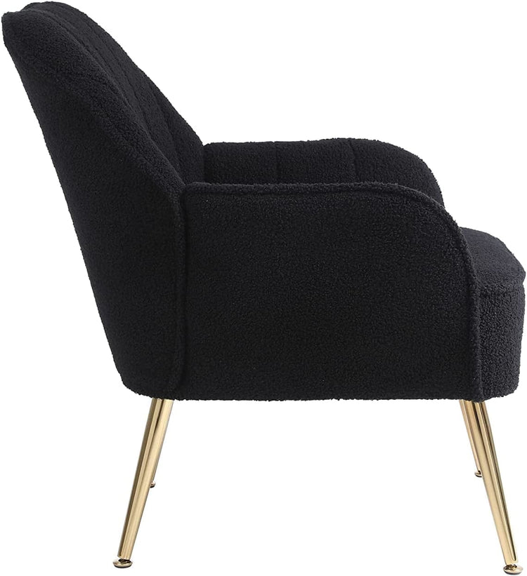 Golden-Legged Black Teddy Chair for Home Office - Modern Home & Kitchen