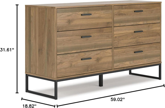 6-Drawer Mid-Century Dresser – Modern Storage with Pewter Handles - Modern Home & Kitchen