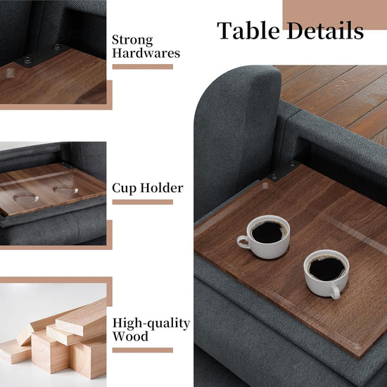 Dark Gray L-Shaped Sectional Sofa with Hidden Storage & Chaise - Modern Home & Kitchen