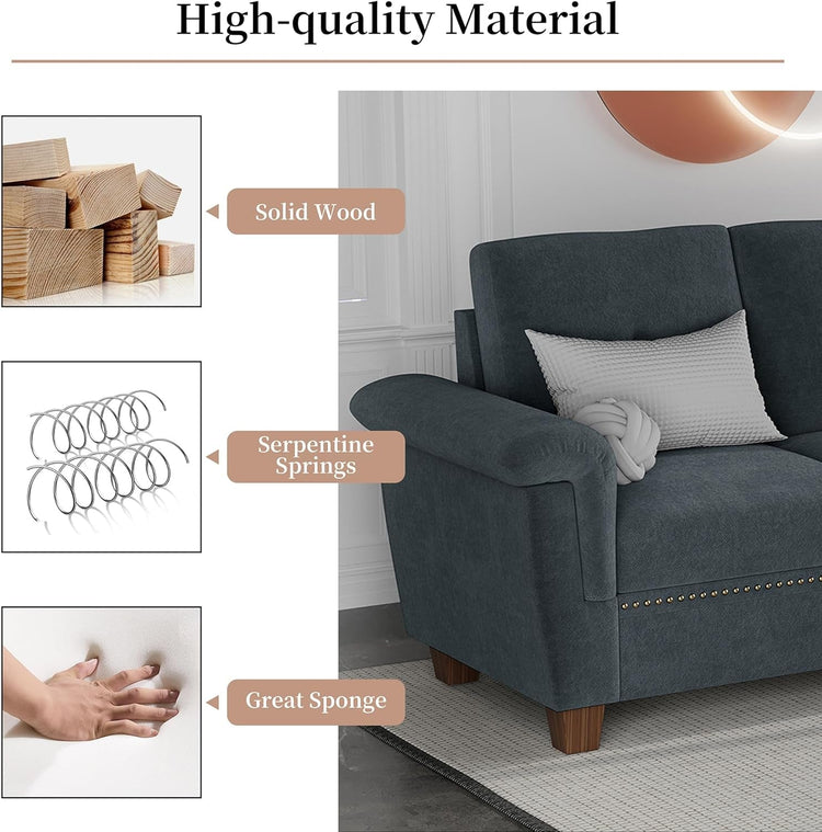 Dark Gray L-Shaped Sectional Sofa with Hidden Storage & Chaise - Modern Home & Kitchen