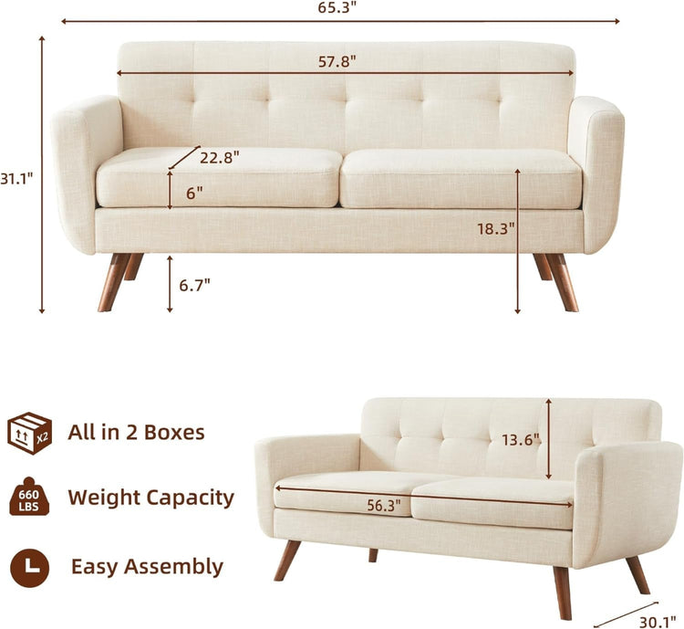 Modern Beige Loveseat – Mid-Century Comfort & Style for Any Space - Modern Home & Kitchen