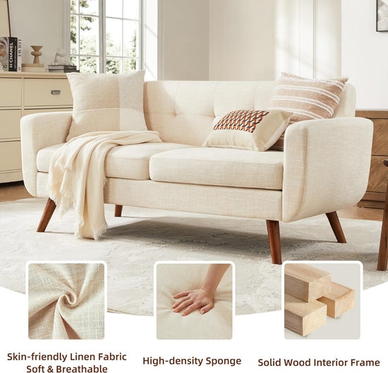 Modern Beige Loveseat – Mid-Century Comfort & Style for Any Space - Modern Home & Kitchen