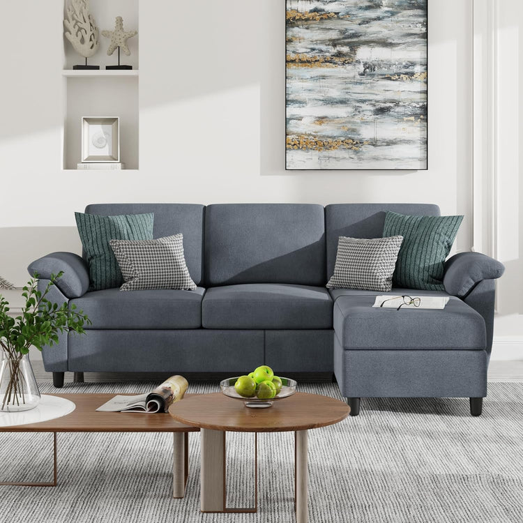 Gray Linen Sectional Sofa with Pillows - Modern Home & Kitchen