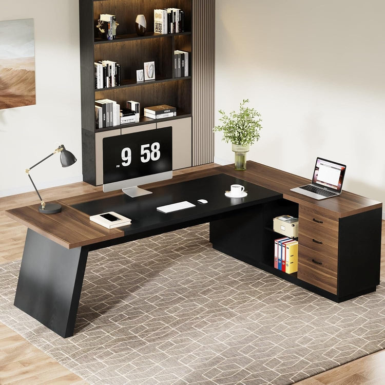 78" L-Shaped Executive Office Desk - Modern Home & Kitchen
