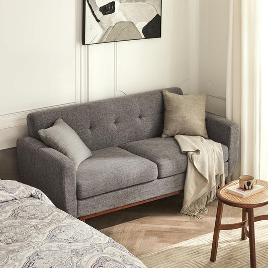 Grey Mid-Century Loveseat Sofa: Easy Assembly, Solid Wood - Modern Home & Kitchen