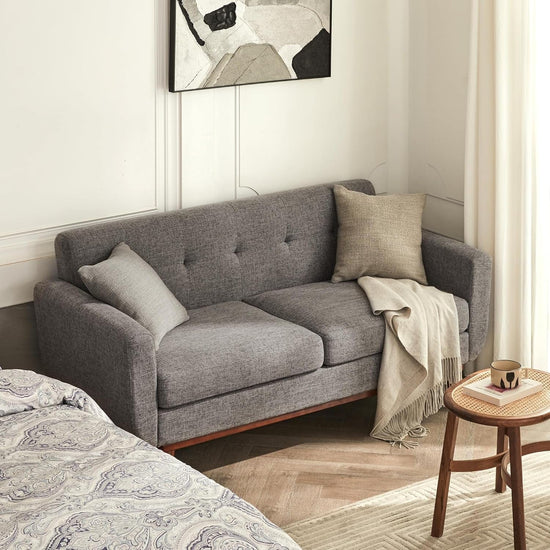 Grey Mid-Century Loveseat Sofa: Easy Assembly, Solid Wood - Modern Home & Kitchen