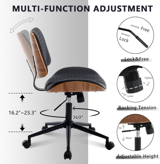 Home Office Chair No Arms with Wheels, Adjustable Height Small Desk - Modern Home & Kitchen