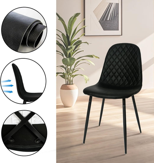 Modern Black Dining Chairs Set of 2, PU Leather Dining Room Chairs - Modern Home & Kitchen