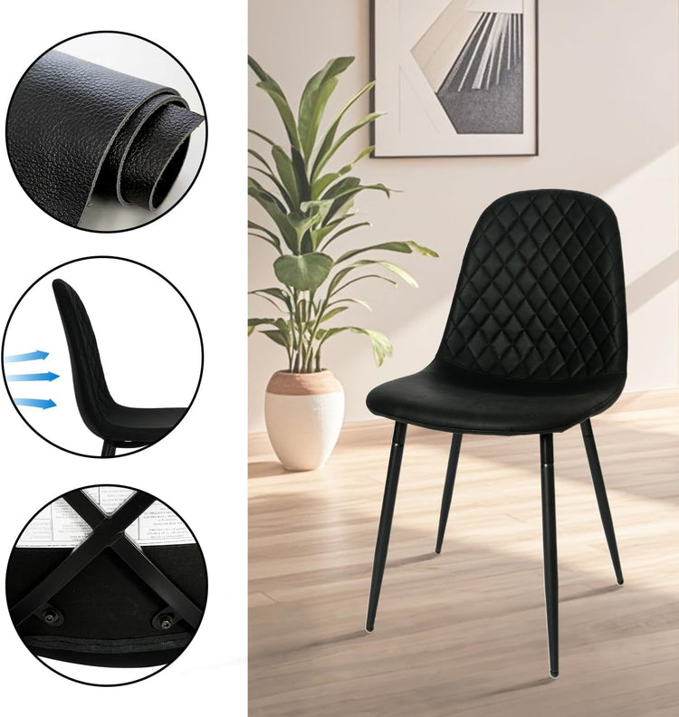 Modern Black Dining Chairs Set of 2, PU Leather Dining Room Chairs - Modern Home & Kitchen
