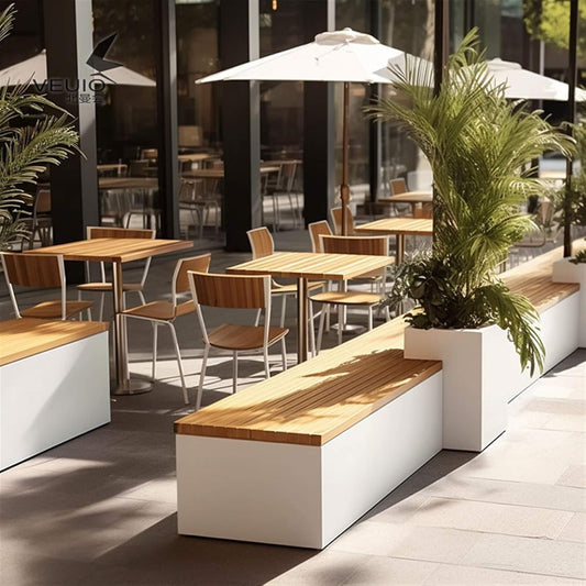 outdoor garden bench with planter boxes