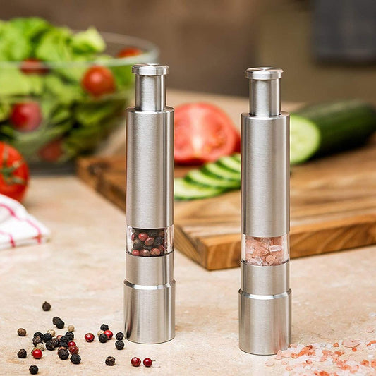 Premium Stainless Steel Salt and Pepper Spice Grinder - One Handed Operation for Effortless Seasoning