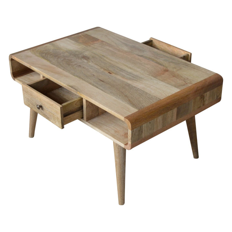 Solid Mango Wood Coffee Table with Storage – Modern Rounded Design
