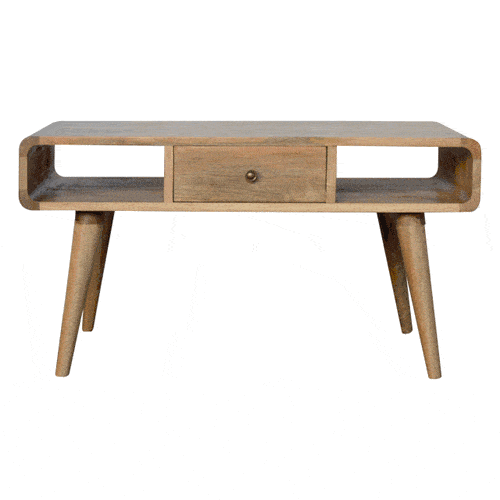 Solid Mango Wood Coffee Table with Storage – Modern Rounded Design