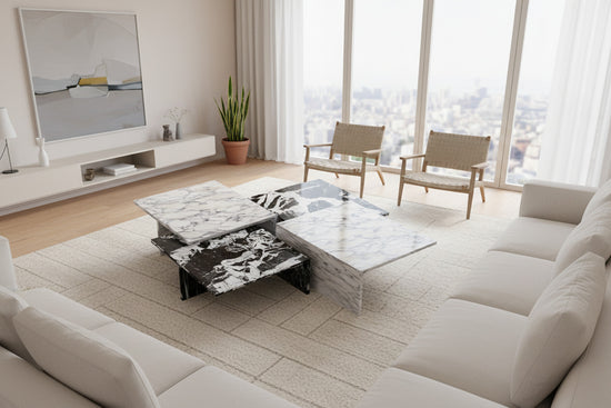 Modern Marble Nesting Coffee Table Set – Sculptural Square Design - Modern Home & Kitchen