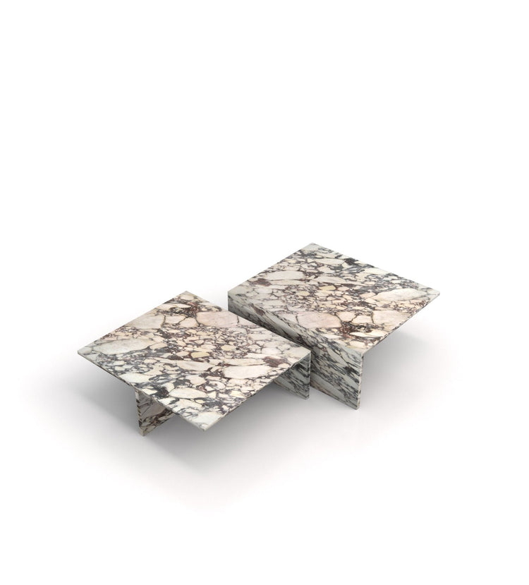 Modern Marble Nesting Coffee Table Set – Sculptural Square Design - Modern Home & Kitchen