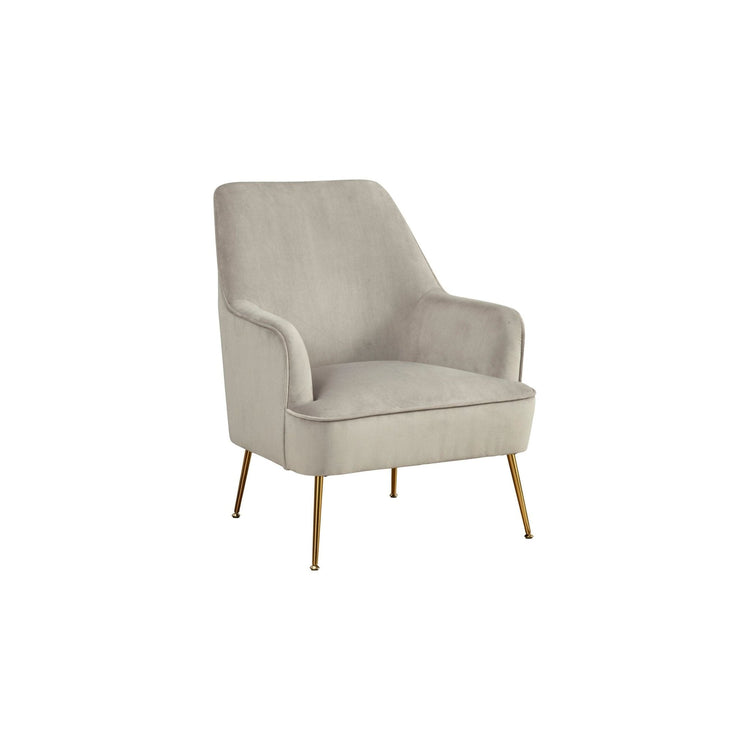 Grey Rebecca leisure accent chair by Alpine Furniture with plush fabric and modern design, perfect for living room or lounge area.