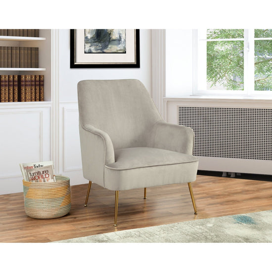 Grey Rebecca Leisure Accent Chair by Alpine Furniture with cushioned seat and stylish design, perfect for modern living spaces.