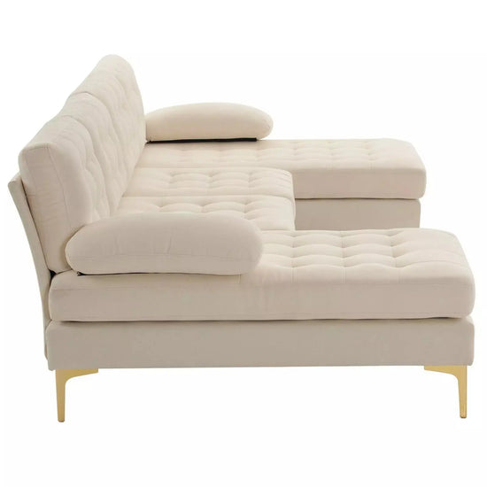 Contemporary U-shape sectional sofa by Canva Home with cotton linen fabric, gold-plated feet, and 110-inch width in a modern living room setting.