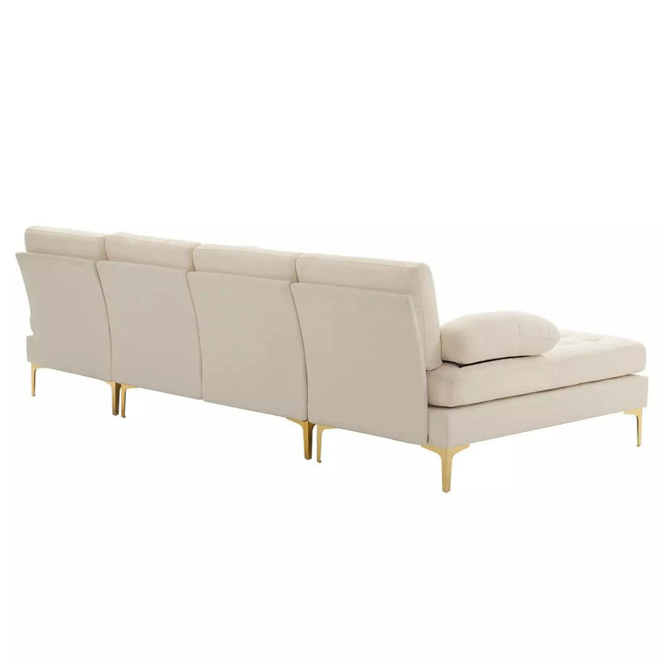 Contemporary U-shape sectional sofa by Canva Home with cotton linen fabric, gold plated feet, and 110-inch wide design.