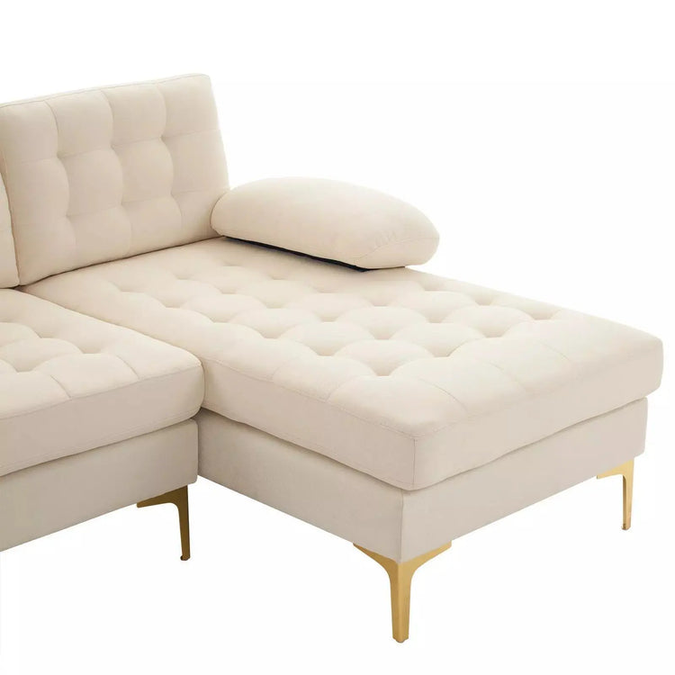 Contemporary U-shape sectional sofa by Canva Home with cotton linen fabric, gold plated feet, 110-inch wide, supports 1000 lbs.