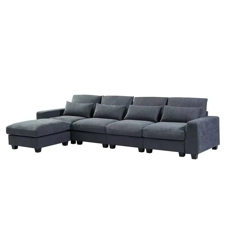 Canva Home oversized L-shape sectional sofa in linen fabric with four pillows, 129-inch wide, sturdy 1100 lb capacity, modern design.